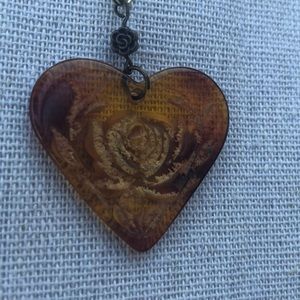 Vintage Etched Heart and Rose Charm